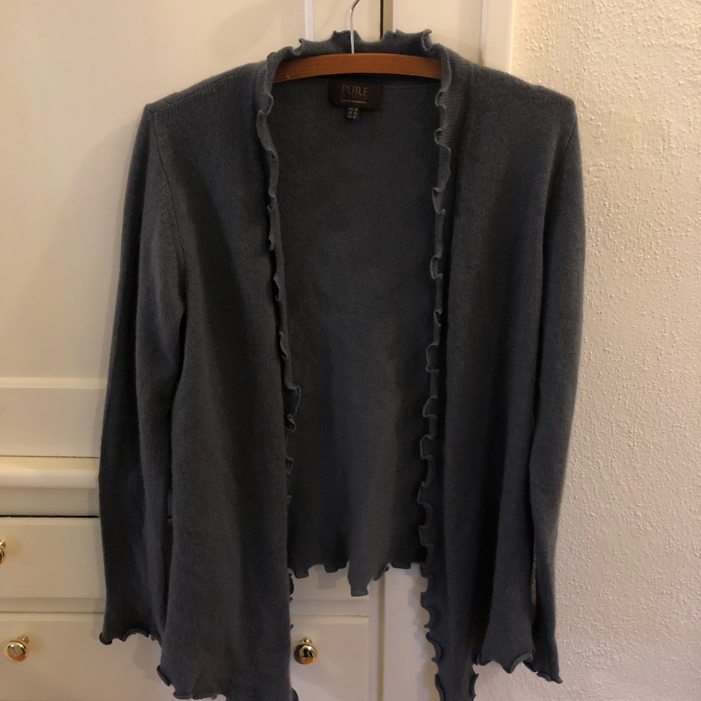 Pure Collection Cashmere Pewter Ruffle Cardigan